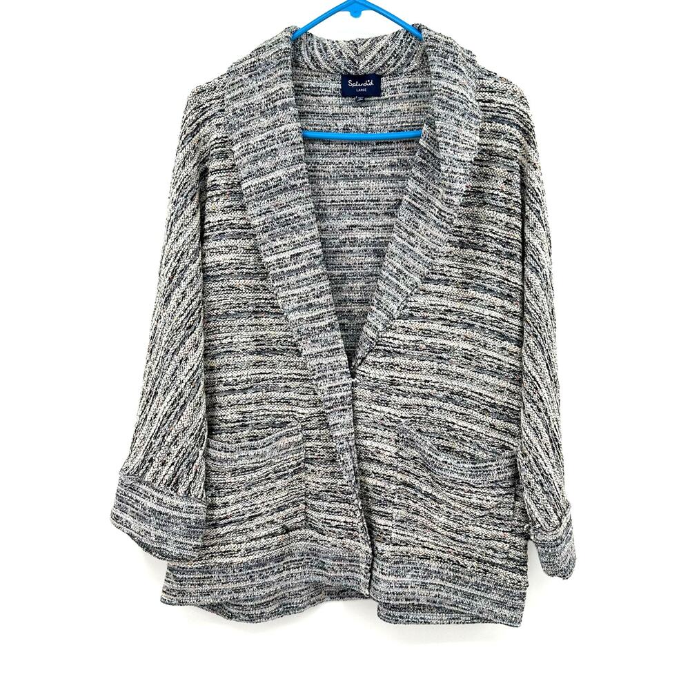 Splendid Size Large Jacket Black & White Knit Oversized Cuffed Sleeve Pockets